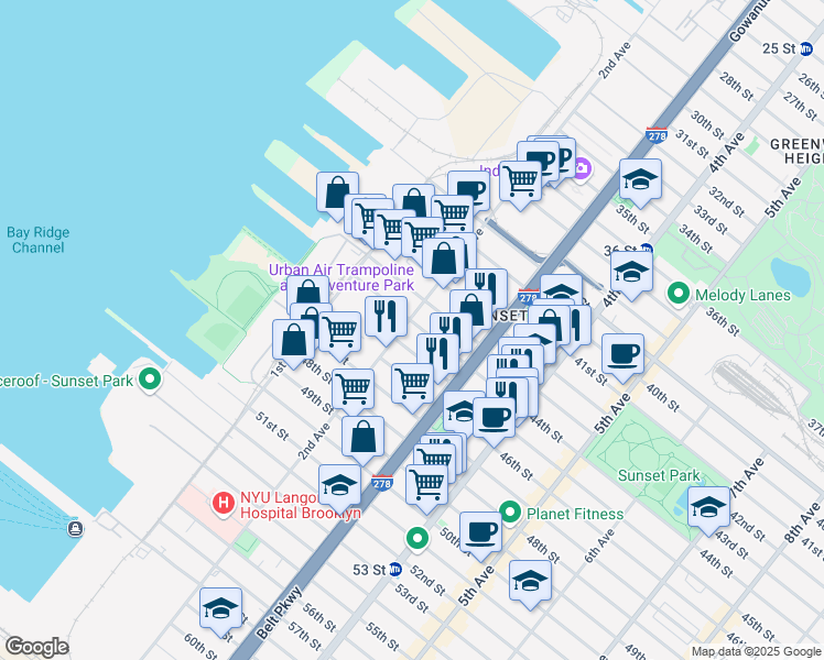 map of restaurants, bars, coffee shops, grocery stores, and more near 235 45th Street in Brooklyn