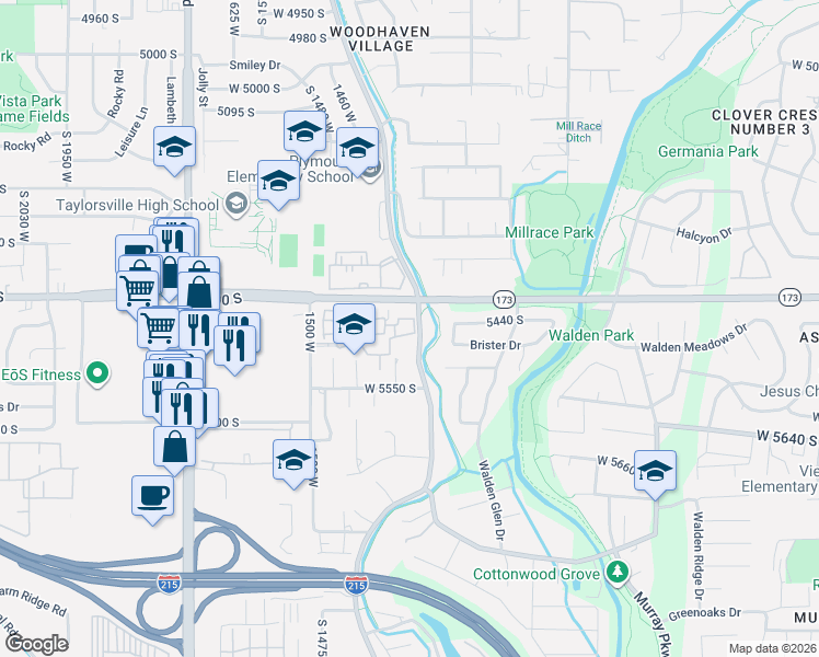 map of restaurants, bars, coffee shops, grocery stores, and more near 1334 Portside Way in Taylorsville