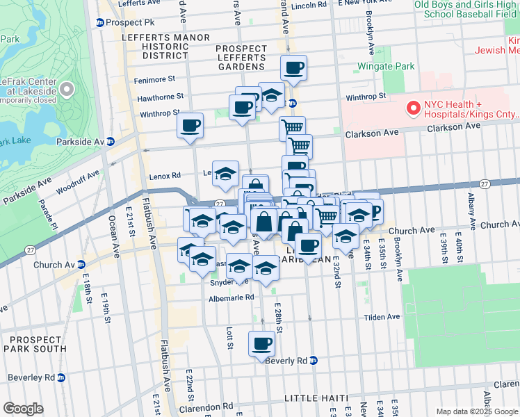 map of restaurants, bars, coffee shops, grocery stores, and more near 224 Martense Street in Brooklyn