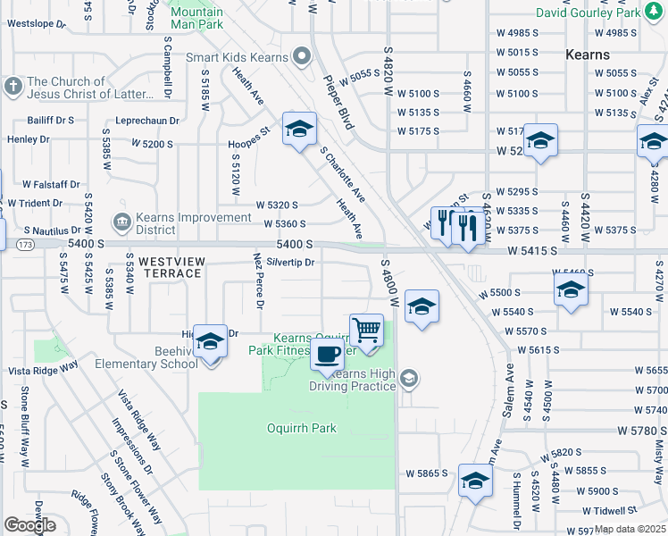 map of restaurants, bars, coffee shops, grocery stores, and more near 4923 Silvertip Drive in Salt Lake City