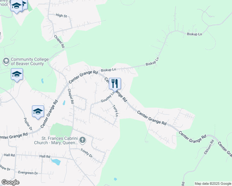 map of restaurants, bars, coffee shops, grocery stores, and more near 400 Center Grange Road in Monaca