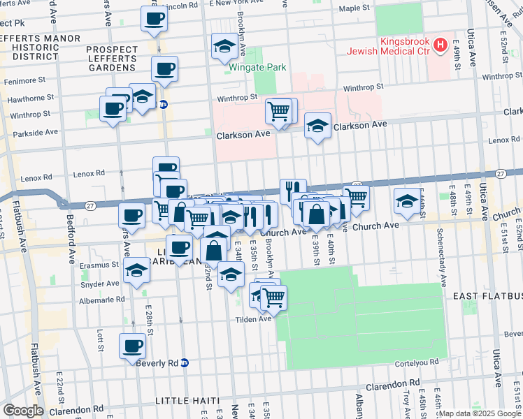 map of restaurants, bars, coffee shops, grocery stores, and more near 914 Brooklyn Avenue in Brooklyn