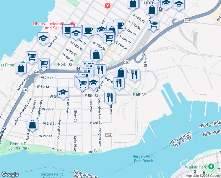 map of restaurants, bars, coffee shops, grocery stores, and more near 141 Hobart Avenue in Bayonne
