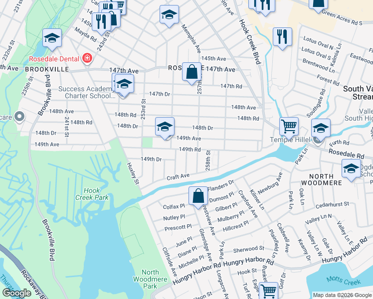 map of restaurants, bars, coffee shops, grocery stores, and more near 149-46 257th Street in Queens