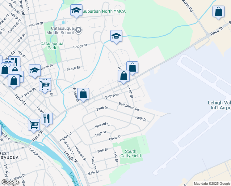 map of restaurants, bars, coffee shops, grocery stores, and more near 521 Bath Avenue in Catasauqua