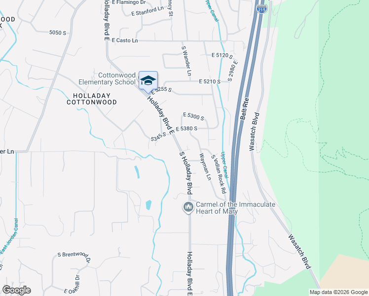 map of restaurants, bars, coffee shops, grocery stores, and more near 5496 Holladay Boulevard east in Holladay