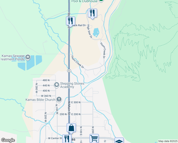 map of restaurants, bars, coffee shops, grocery stores, and more near 272 Thorn Creek Drive in Kamas