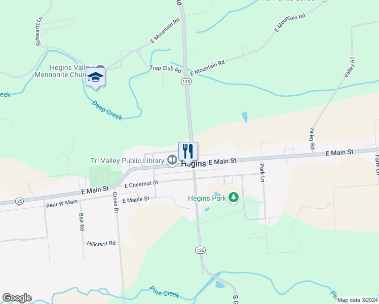 map of restaurants, bars, coffee shops, grocery stores, and more near 111 North Good Spring Road in Hegins