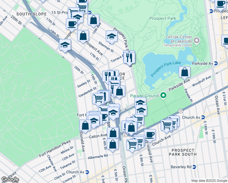 map of restaurants, bars, coffee shops, grocery stores, and more near 15 Reeve Place in Brooklyn