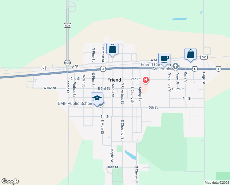 map of restaurants, bars, coffee shops, grocery stores, and more near in Friend