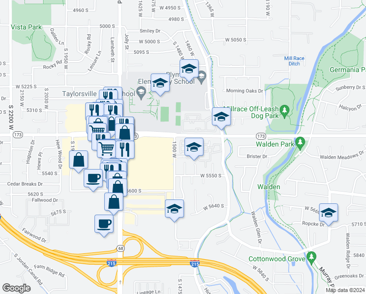 map of restaurants, bars, coffee shops, grocery stores, and more near 5449 Coastal Court in Taylorsville
