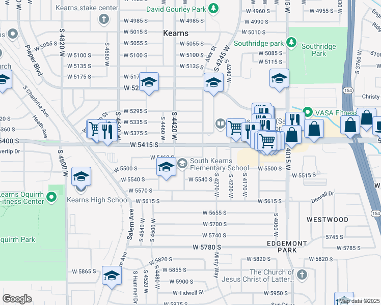 map of restaurants, bars, coffee shops, grocery stores, and more near 4360 West 5460 South in Salt Lake City