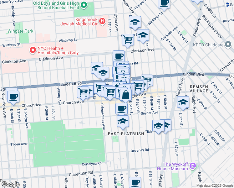 map of restaurants, bars, coffee shops, grocery stores, and more near 822 Utica Avenue in Brooklyn