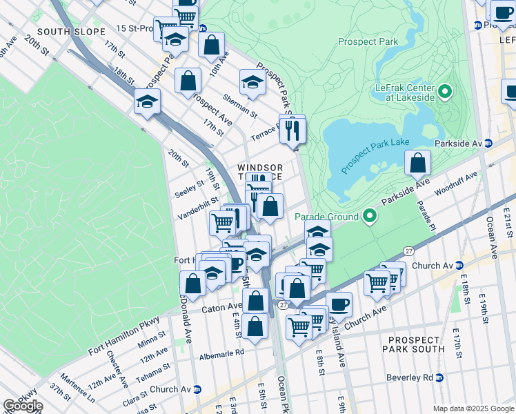 map of restaurants, bars, coffee shops, grocery stores, and more near 15 Reeve Place in Brooklyn