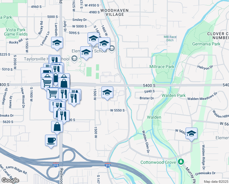 map of restaurants, bars, coffee shops, grocery stores, and more near 1390 Ocean Court in Taylorsville