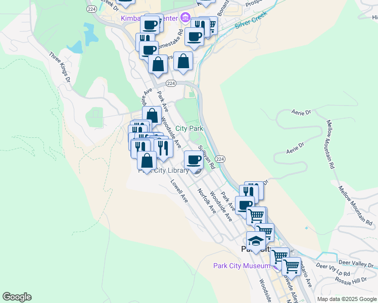 map of restaurants, bars, coffee shops, grocery stores, and more near 1313 Park Avenue in Park City