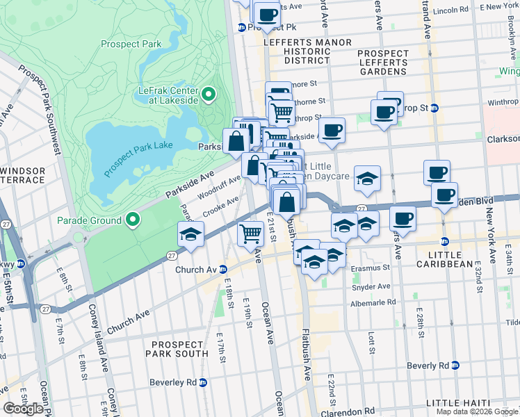 map of restaurants, bars, coffee shops, grocery stores, and more near 425 Ocean Avenue in Brooklyn