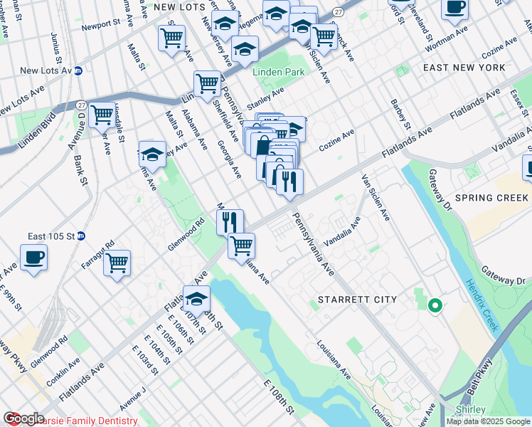 map of restaurants, bars, coffee shops, grocery stores, and more near 92175 Cozine Avenue in Brooklyn