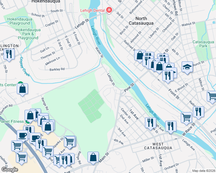 map of restaurants, bars, coffee shops, grocery stores, and more near 2650 Lehigh Street in Lehigh County