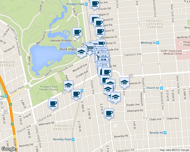 map of restaurants, bars, coffee shops, grocery stores, and more near 2060 Caton Avenue in Brooklyn