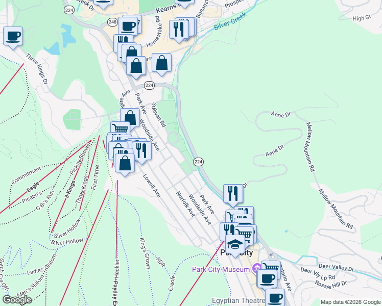 map of restaurants, bars, coffee shops, grocery stores, and more near in Park City