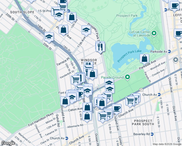 map of restaurants, bars, coffee shops, grocery stores, and more near 15 Reeve Place in Brooklyn