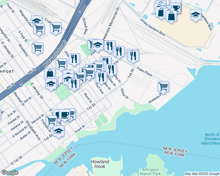 map of restaurants, bars, coffee shops, grocery stores, and more near 124-128 Inslee Place in Elizabeth