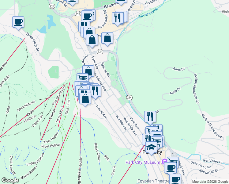 map of restaurants, bars, coffee shops, grocery stores, and more near 1304 Park Avenue in Park City