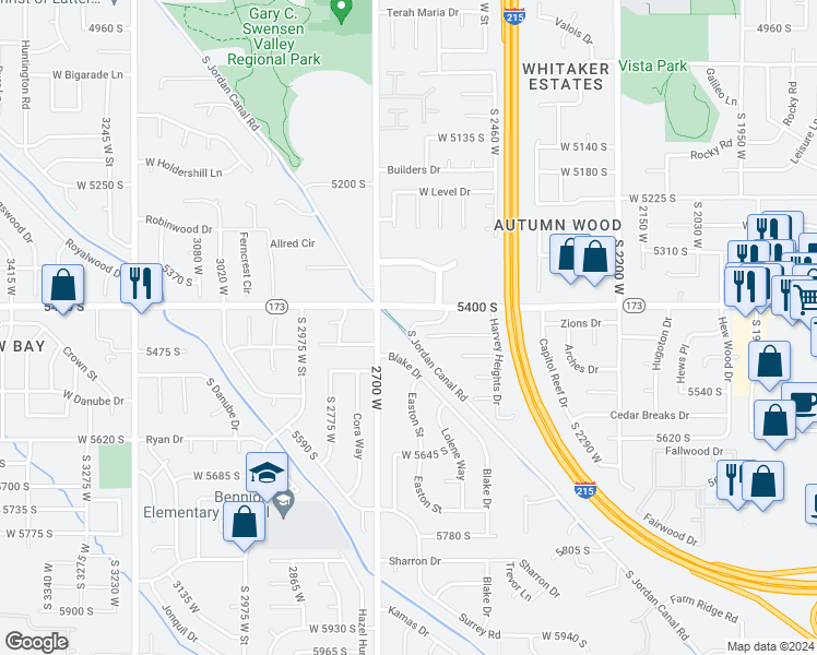 map of restaurants, bars, coffee shops, grocery stores, and more near 5452 Jordan Canal Road in Taylorsville