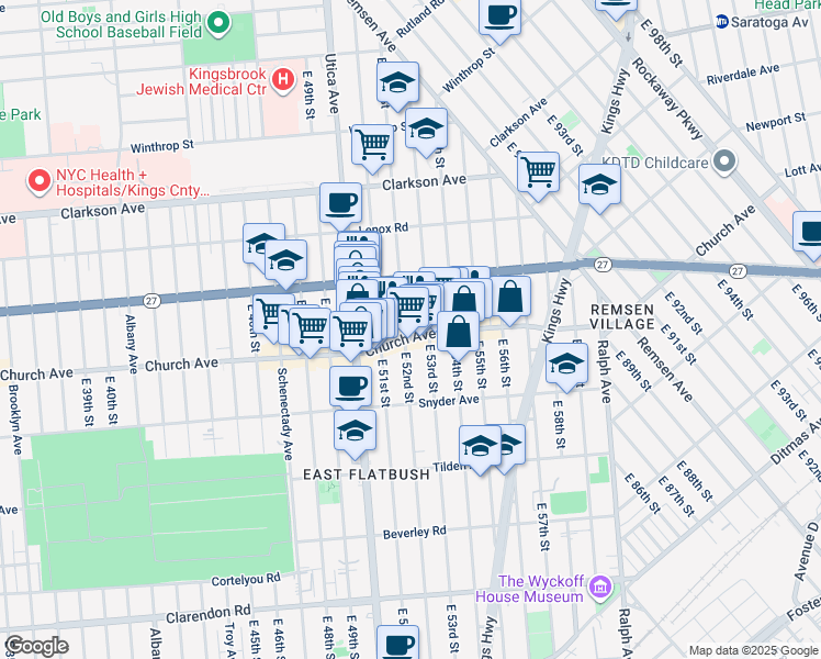 map of restaurants, bars, coffee shops, grocery stores, and more near 246-306 East 53rd Street in Brooklyn