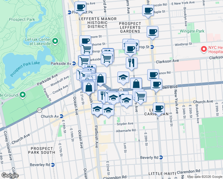 map of restaurants, bars, coffee shops, grocery stores, and more near 2116 Bedford Avenue in Brooklyn