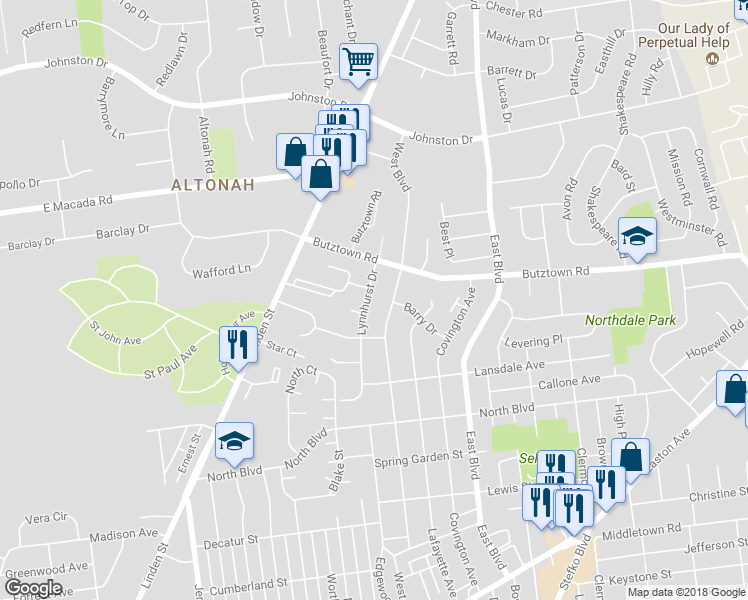 map of restaurants, bars, coffee shops, grocery stores, and more near 2748 Lynnhurst Drive in Bethlehem