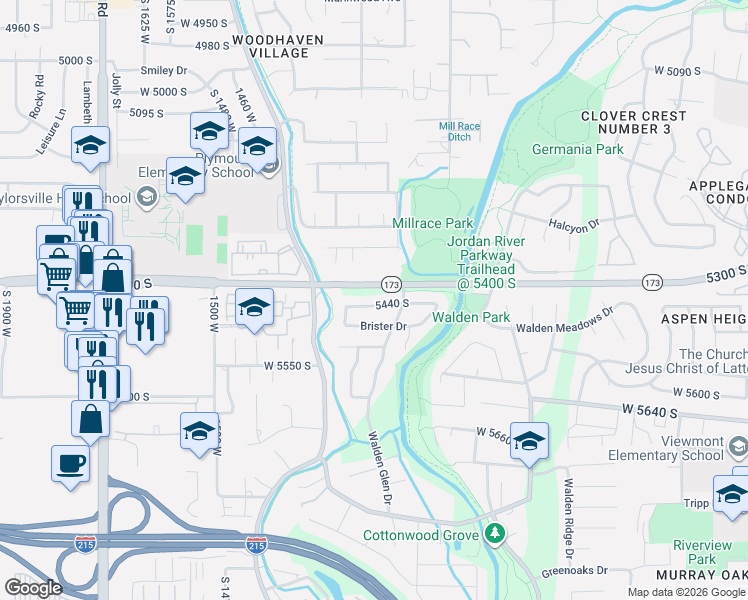 map of restaurants, bars, coffee shops, grocery stores, and more near 1218 Brandonwood Drive in Murray
