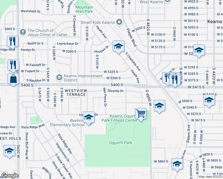 map of restaurants, bars, coffee shops, grocery stores, and more near 5029 West 5400 South in Kearns