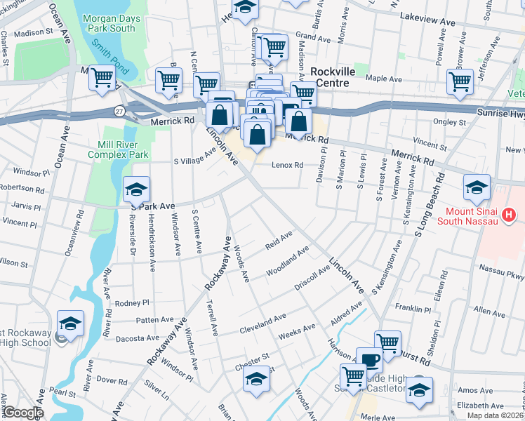 map of restaurants, bars, coffee shops, grocery stores, and more near 5 Rockaway Avenue in Rockville Centre