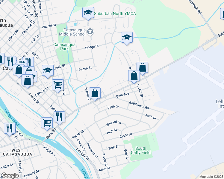 map of restaurants, bars, coffee shops, grocery stores, and more near 5 Pearl Street in Catasauqua
