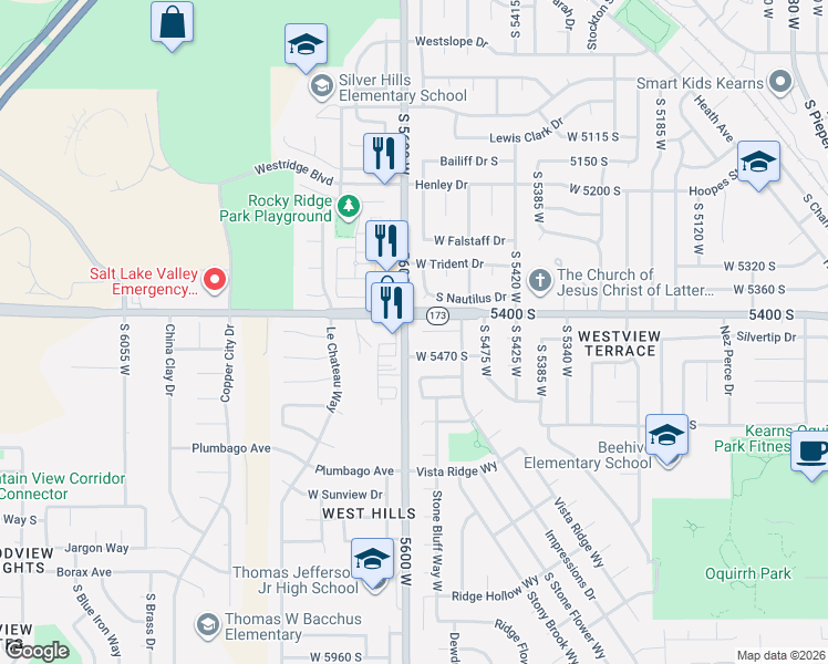 map of restaurants, bars, coffee shops, grocery stores, and more near 5578 West Poacher Circle in Salt Lake City