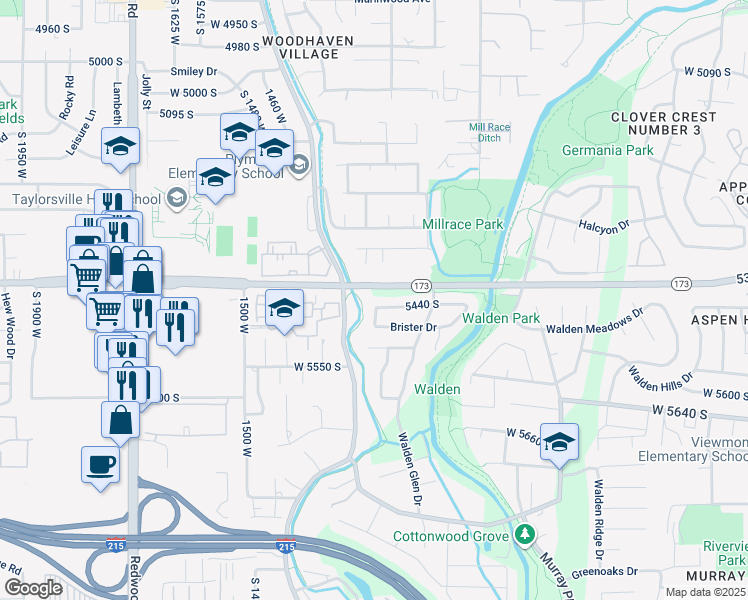 map of restaurants, bars, coffee shops, grocery stores, and more near 1270 Brandonwood Drive in Taylorsville