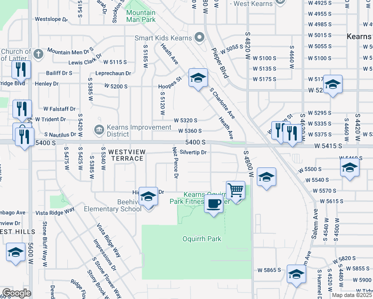map of restaurants, bars, coffee shops, grocery stores, and more near 5029 West 5400 South in Kearns