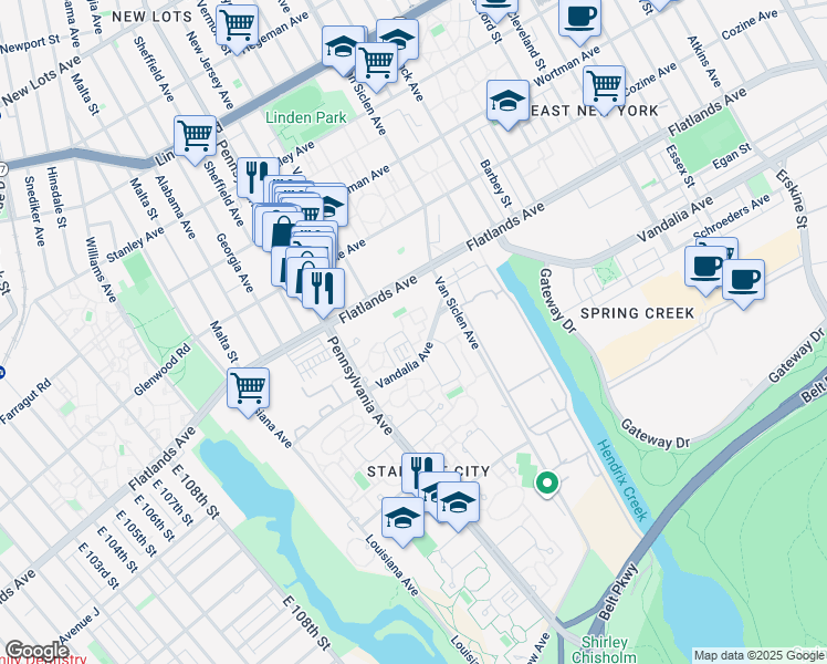 map of restaurants, bars, coffee shops, grocery stores, and more near 185 Ardsley Loop in Brooklyn