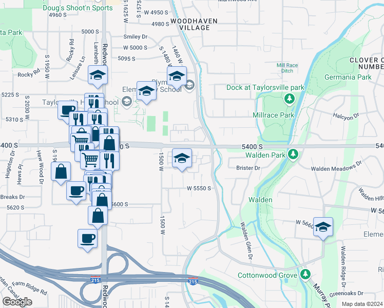 map of restaurants, bars, coffee shops, grocery stores, and more near 1388 Ocean Court in Taylorsville