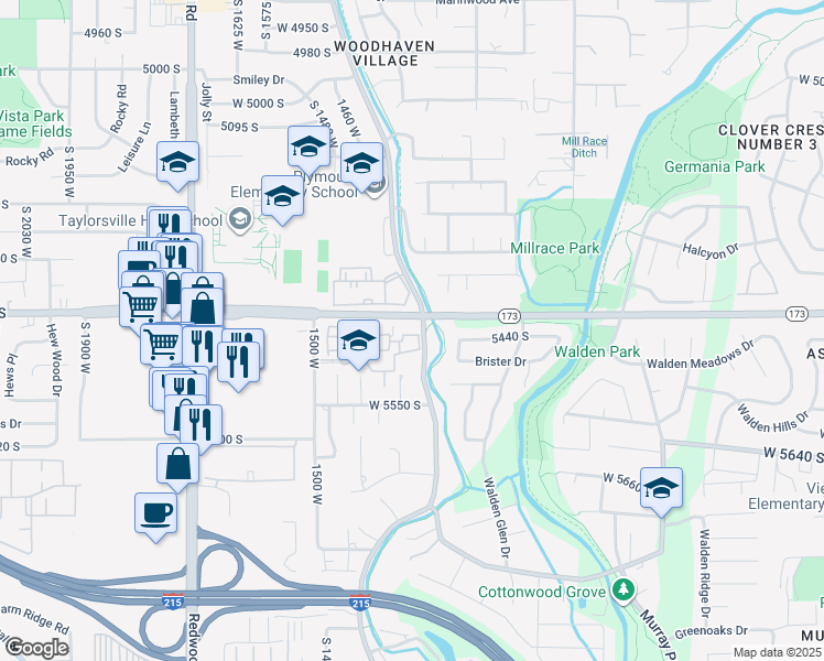 map of restaurants, bars, coffee shops, grocery stores, and more near 1332 Ocean Court in Taylorsville