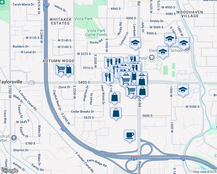 map of restaurants, bars, coffee shops, grocery stores, and more near 5418 S 1900 W in Salt Lake City