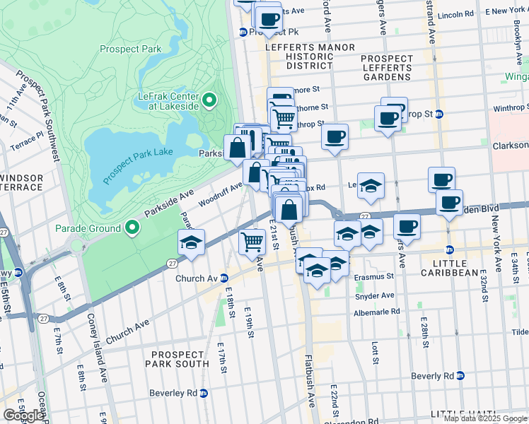map of restaurants, bars, coffee shops, grocery stores, and more near 2017 Caton Avenue in Brooklyn