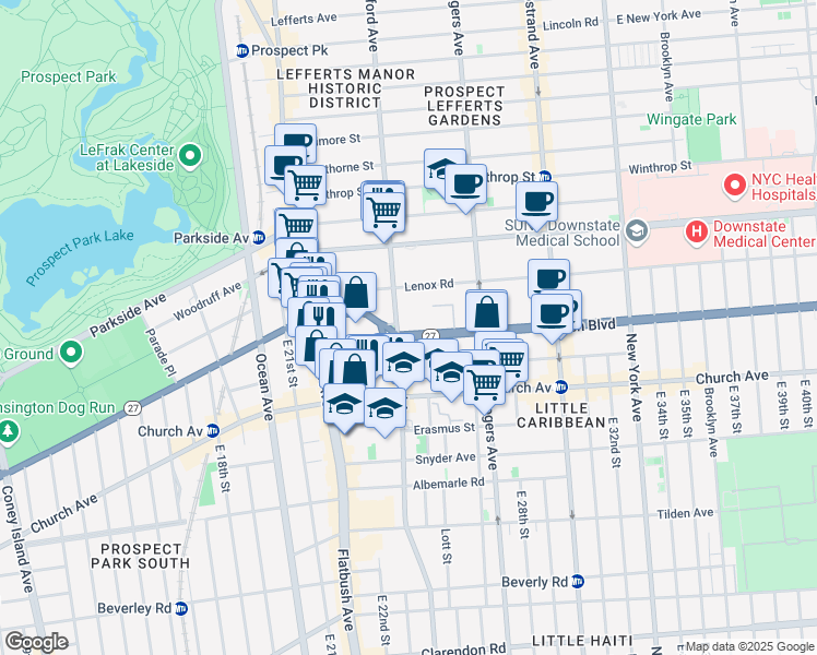 map of restaurants, bars, coffee shops, grocery stores, and more near 2101 Bedford Avenue in Brooklyn