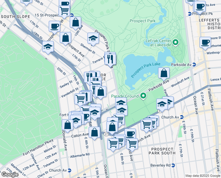 map of restaurants, bars, coffee shops, grocery stores, and more near 251 Sherman Street in Brooklyn