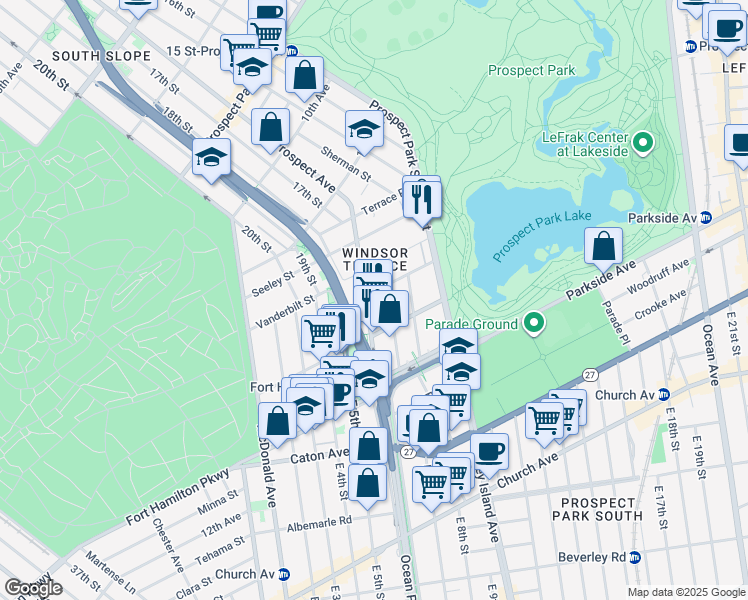 map of restaurants, bars, coffee shops, grocery stores, and more near 15 Reeve Place in Brooklyn