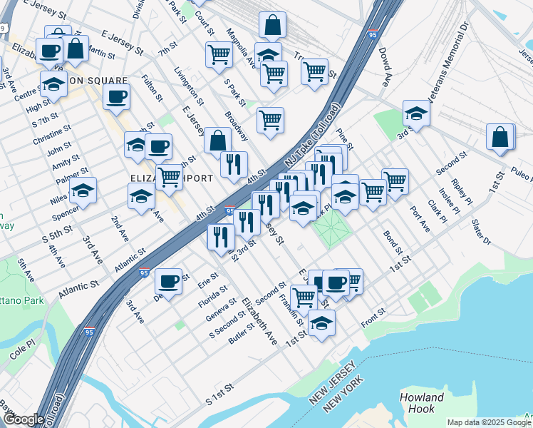 map of restaurants, bars, coffee shops, grocery stores, and more near 324 Livingston Street in Elizabeth