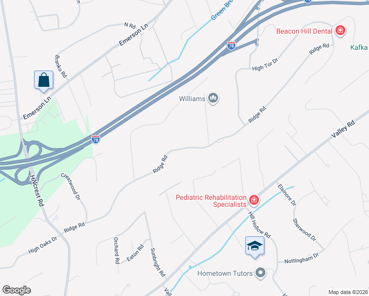 map of restaurants, bars, coffee shops, grocery stores, and more near 281 Ridge Road in Watchung