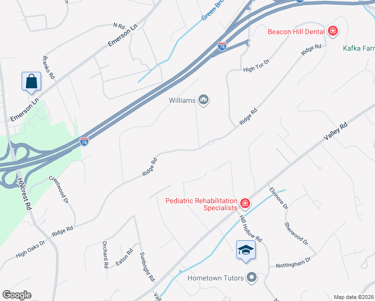 map of restaurants, bars, coffee shops, grocery stores, and more near Ridge Road in Watchung